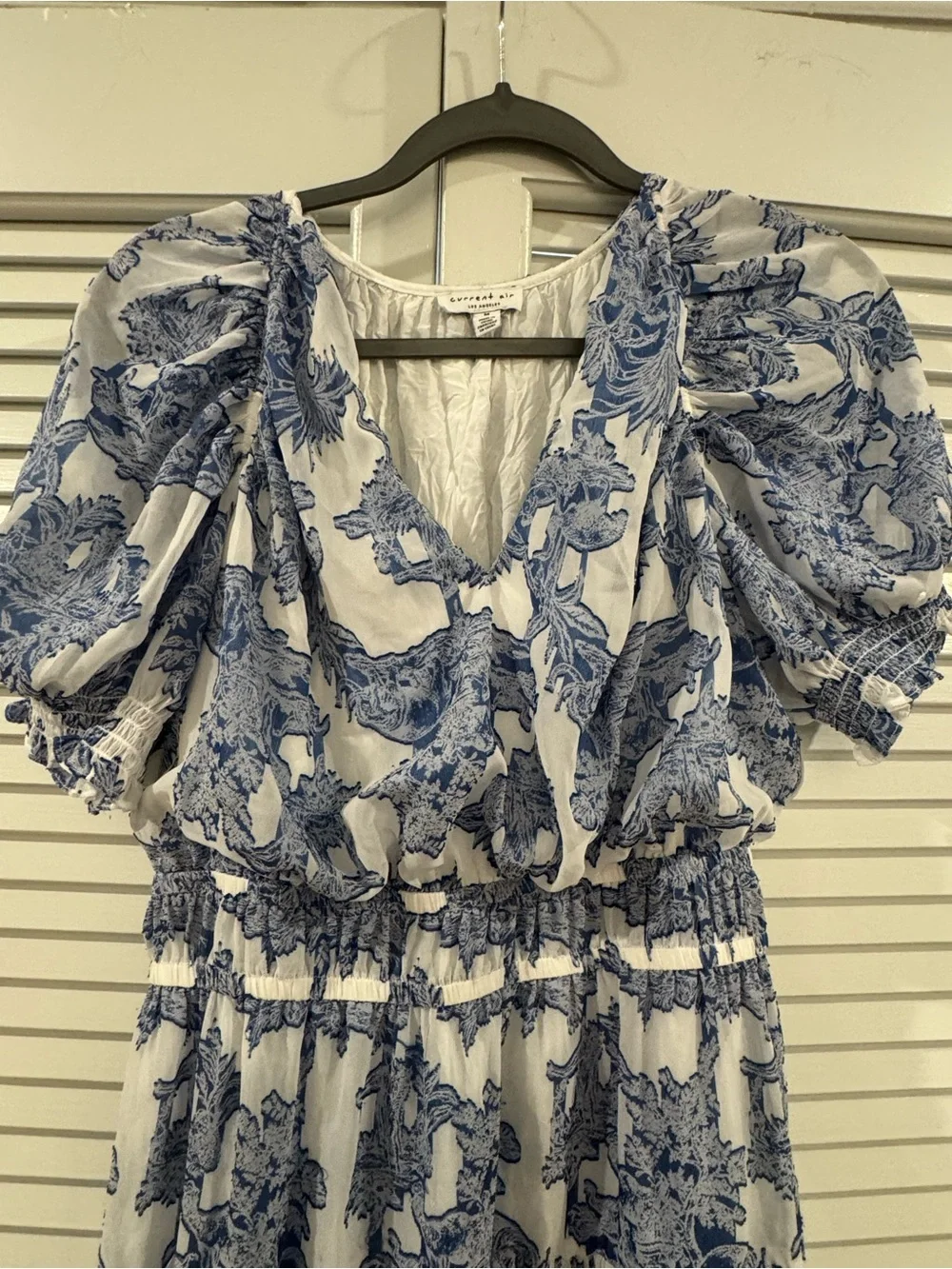 Current Air Blue & White Floral Puff-Sleeve Midi Dress